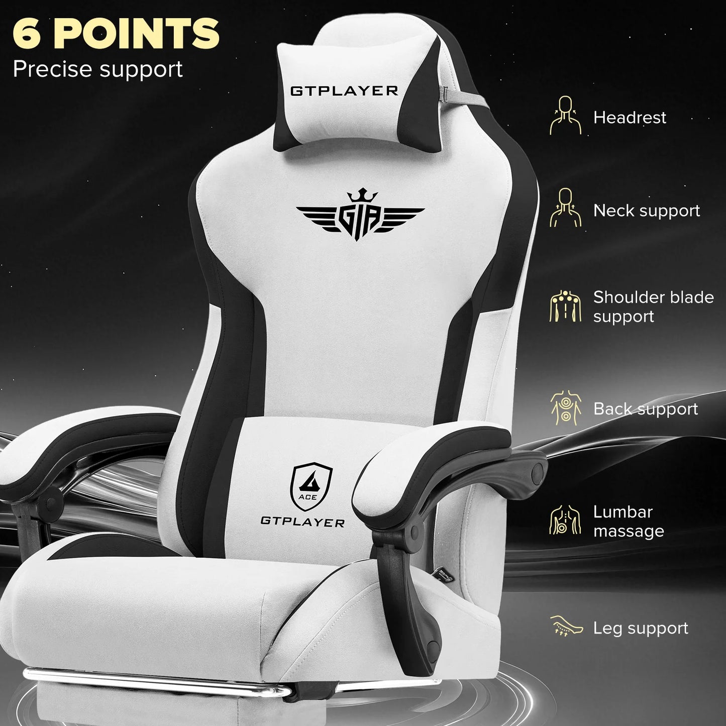 GTPLAYER Gaming Chair, Fabric Lumbar Support Ergonomic Gamer Chair PC Chair with Widened Backrest