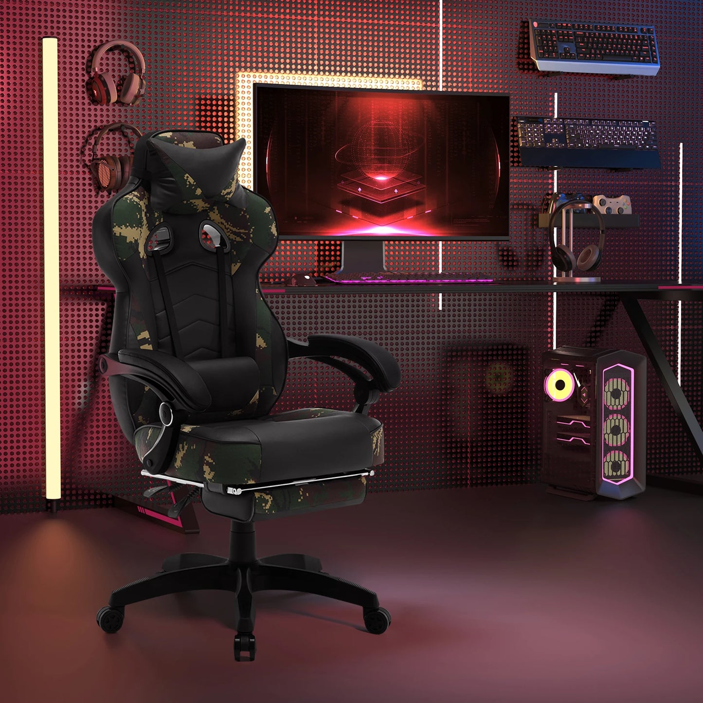 WOLTU Swivel Gaming Racing Chair Desk Office Computer Chair Sports Seat with Headrest Lumbar Cushion Footrest Gamer Chair