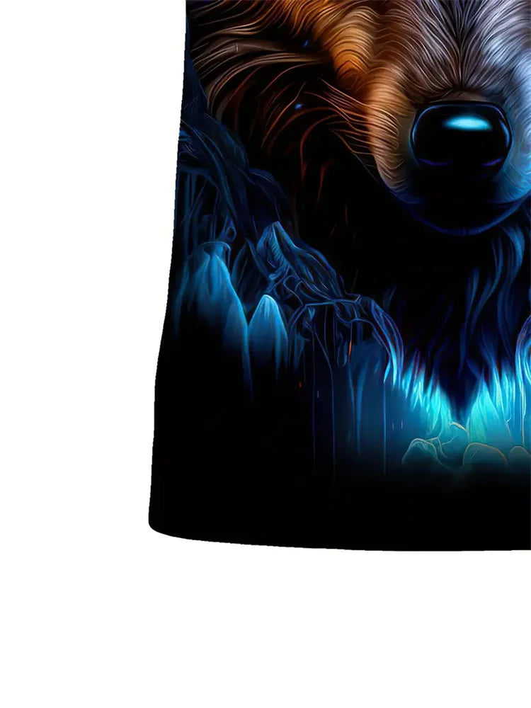 Camiseta de hombre con estampado de lobo en 3D, de cuello redondo y manga corta, de estilo informal, confeccionada en tejido transpirable y cómodo. Ropa urbana y de exterior para hombre.