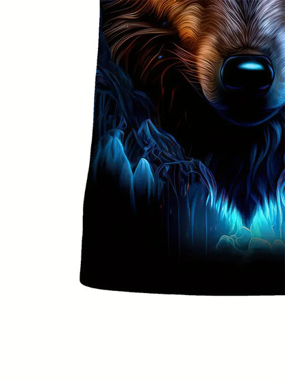Camiseta de hombre con estampado de lobo en 3D, de cuello redondo y manga corta, de estilo informal, confeccionada en tejido transpirable y cómodo. Ropa urbana y de exterior para hombre.