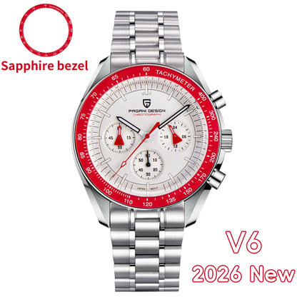 Relógio masculino PAGANI DESIGN Série Planetary Saturn Light Tan Quartz Speed Chronograph com cristal de safira AR — Novo 2026