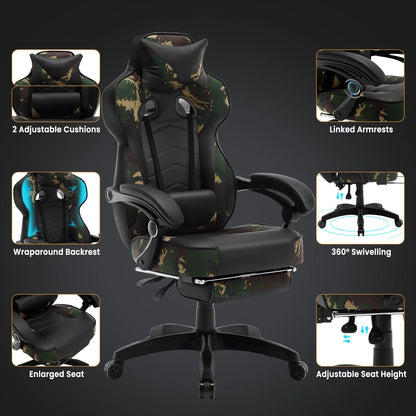 WOLTU Swivel Gaming Racing Chair Desk Office Computer Chair Sports Seat with Headrest Lumbar Cushion Footrest Gamer Chair