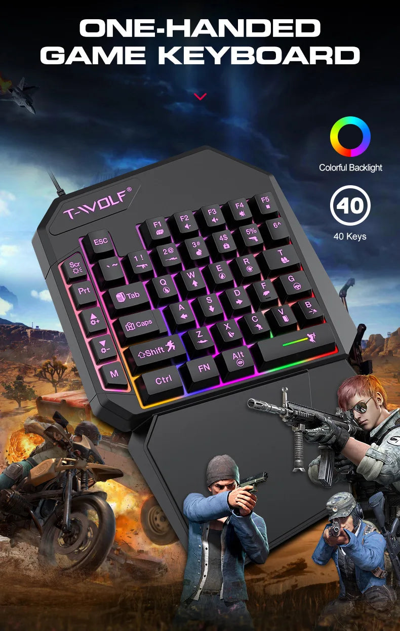 Gamer Kit Mobile Gaming Keyboard Mouse Mobile Games Converter 3 In 1 Combo One Hand Keyboard for PUBG Mobile Games TF900