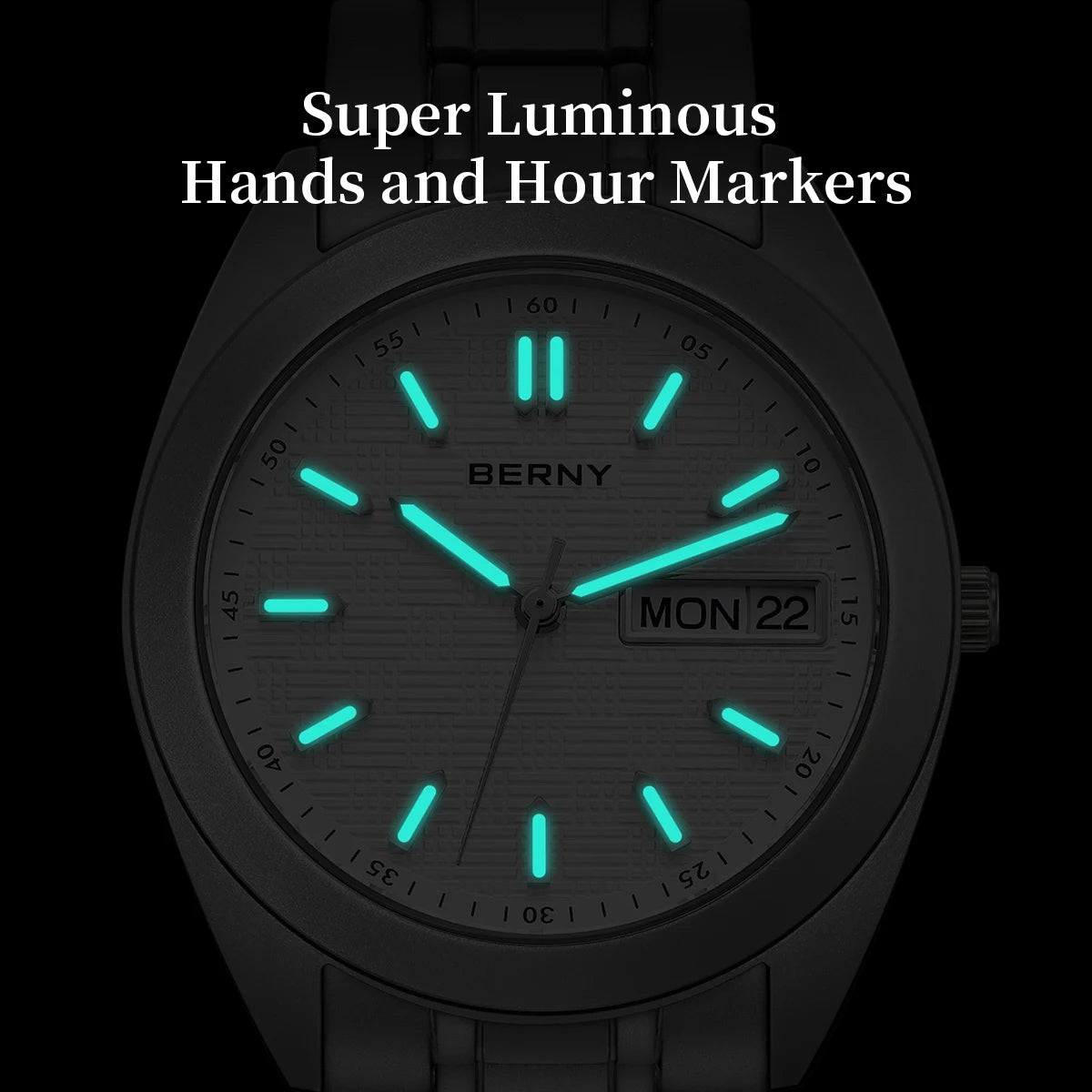 BERNY Full Titanium Men Watch Date Week Quartz Watches Calendar Sapphire Super Luminous 100M Waterproof Lightweight Wristwatch