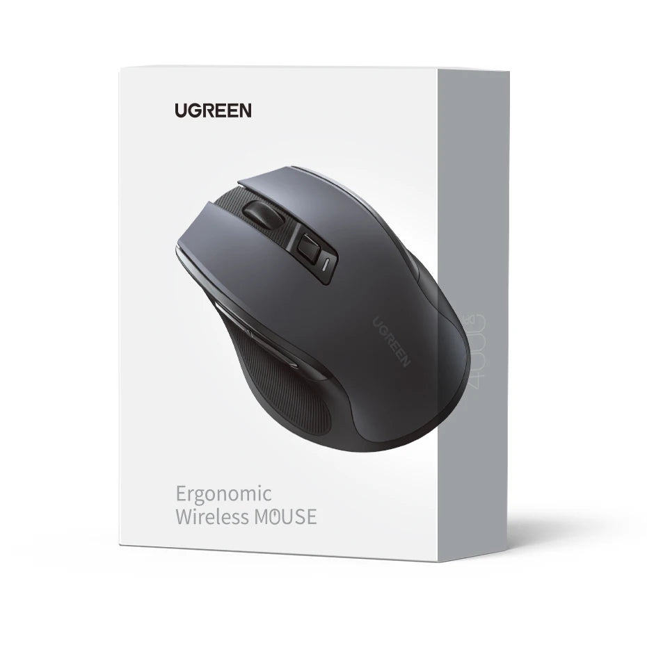 Mouse wireless UGREEN Bluetooth 5.0 ergonomico 4000DPI con 6 pulsanti silenziosi per MacBook, tablet, laptop, computer e PC, mouse 2.4G