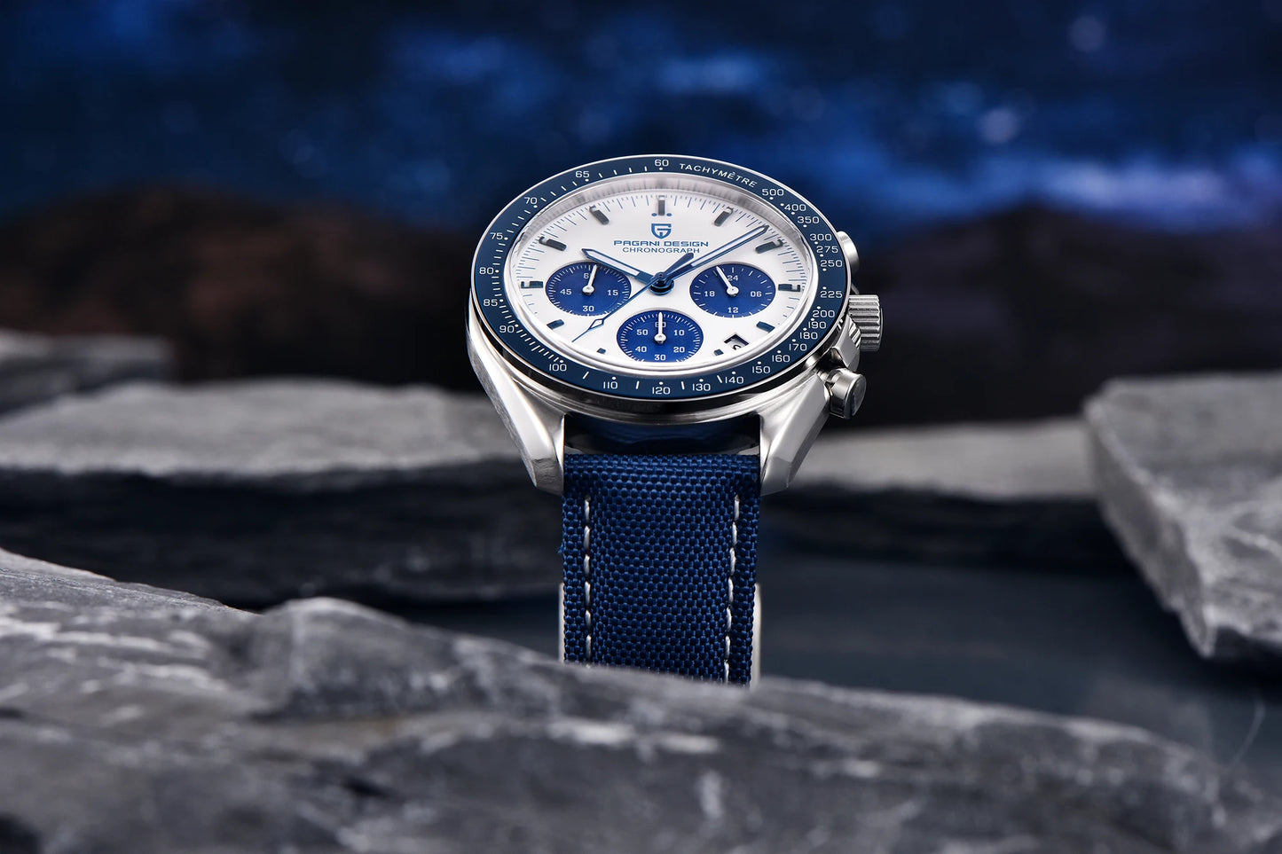 Relógio masculino PAGANI DESIGN Série Planetary Saturn Light Tan Quartz Speed Chronograph com cristal de safira AR — Novo 2026