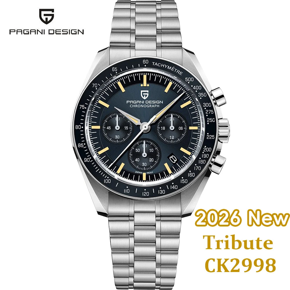 PAGANI DESIGN 2026 New CK2988 Moon Watches Retro Top Luxury Quartz Watch For Men Sapphire glass Speed Chronograph Wristwatch Men