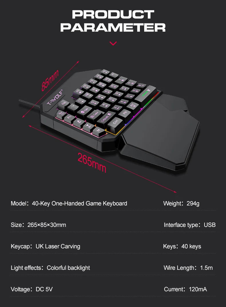 Gamer Kit Mobile Gaming Keyboard Mouse Mobile Games Converter 3 In 1 Combo One Hand Keyboard for PUBG Mobile Games TF900