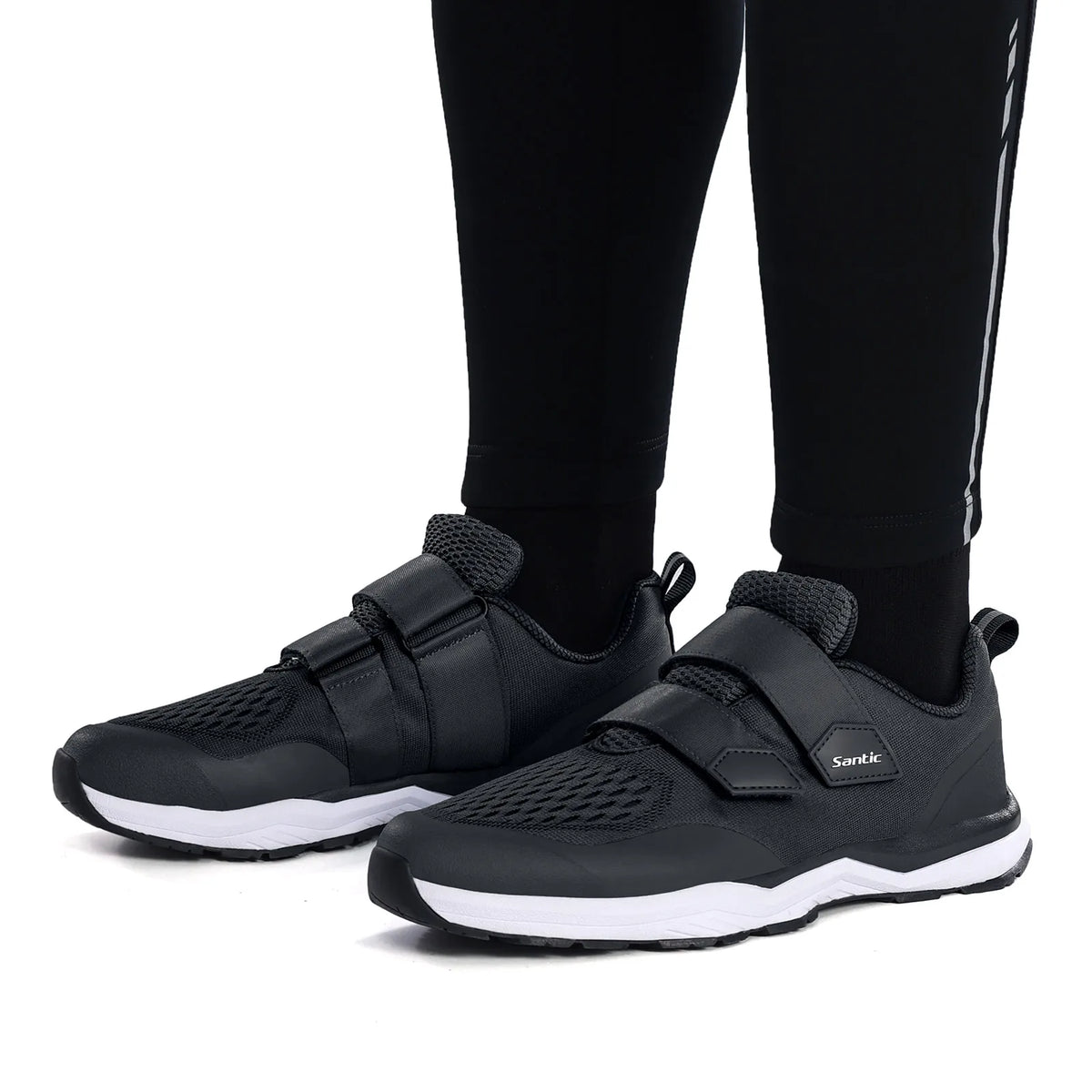 Buty rowerowe Santic – wielofunkcyjne buty do biegania, SPD, do użytku w pomieszczeniach i rekreacji, z gumową podeszwą, zapięciem na rzep, z siateczką 3D, unisex