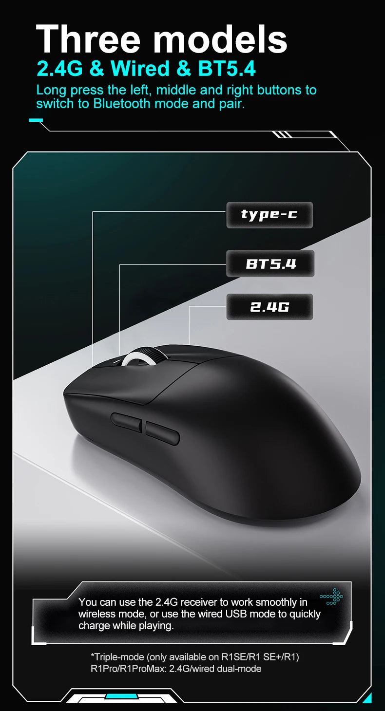 Rato Gaming Sem Fios ATK VXE Dragonfly R1 Pro MAX PAW3395 R1 SE Plus Personalizado para Esports FPS Recarregável Leve