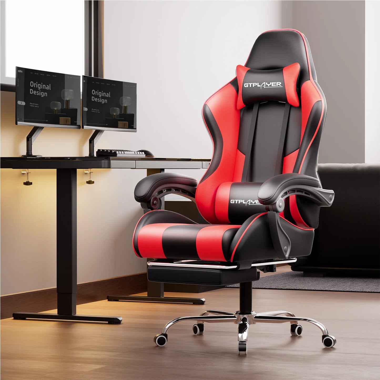 GTPLAYER Gaming Chair with Massage Ergonomic Desk Chair Footrest Headrest Rotary Chair for Office and Gamers