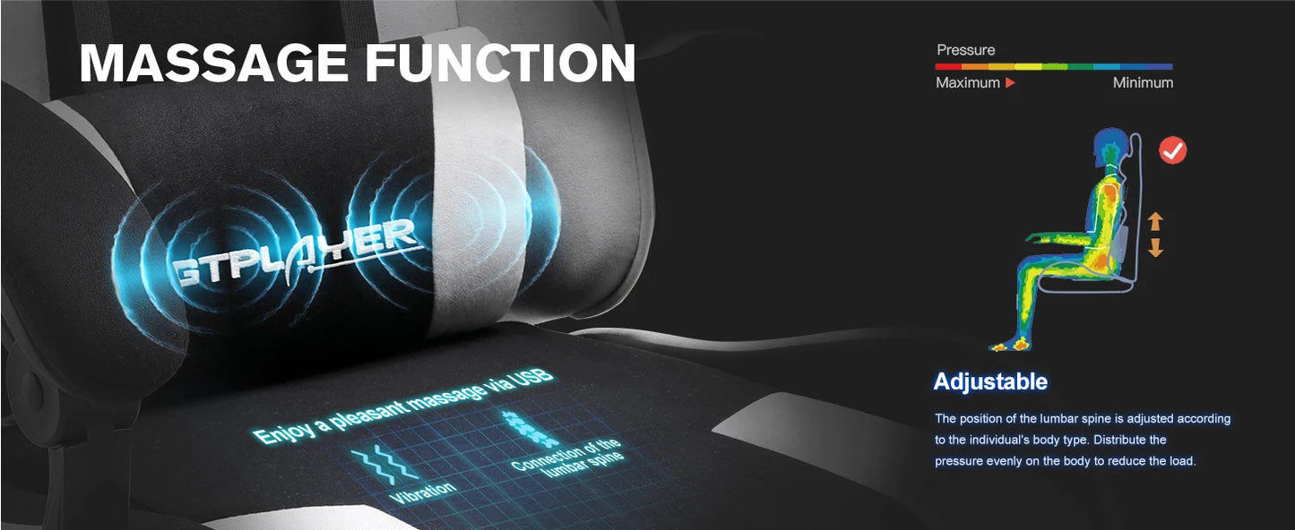 GTPLAYER Office Chair Gaming Chair Fabric Gaming Armchair Ergonomic Gamer Chair Footrest Headrest Lin Pillow Padded