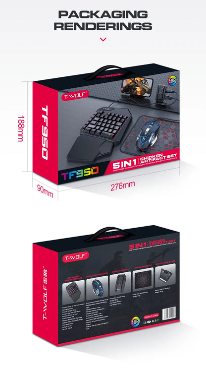 Gamer Kit Mobile Gaming Keyboard Mouse Mobile Games Converter 3 In 1 Combo One Hand Keyboard for PUBG Mobile Games TF900