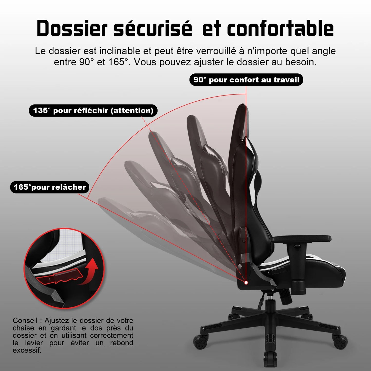 Hiazurm Office chair，Gaming chair for adults with adjustable backrest and armrests，Gaming chair with 3D wing contour design，Ergonomic office chair with S-shaped back support，Gaming chair with one-piece steel frame