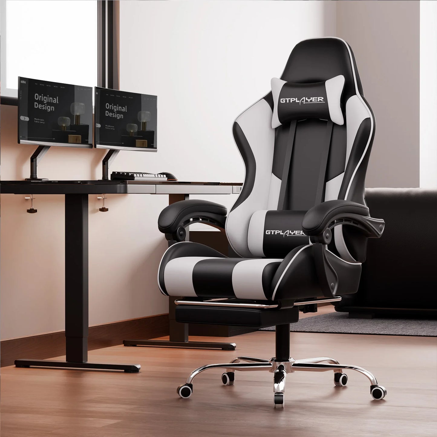 GTPLAYER Gaming Chair with Massage Ergonomic Desk Chair Footrest Headrest Rotary Chair for Office and Gamers
