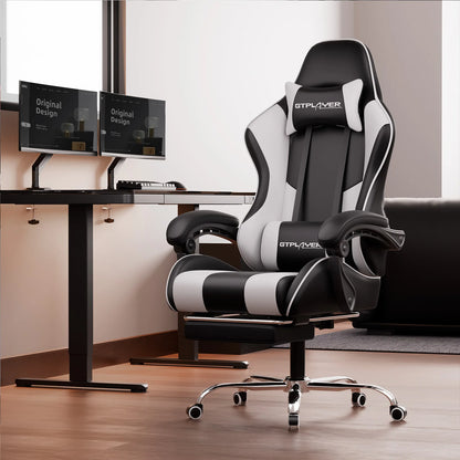 GTPLAYER Gaming Chair with Massage Ergonomic Desk Chair Footrest Headrest Rotary Chair for Office and Gamers