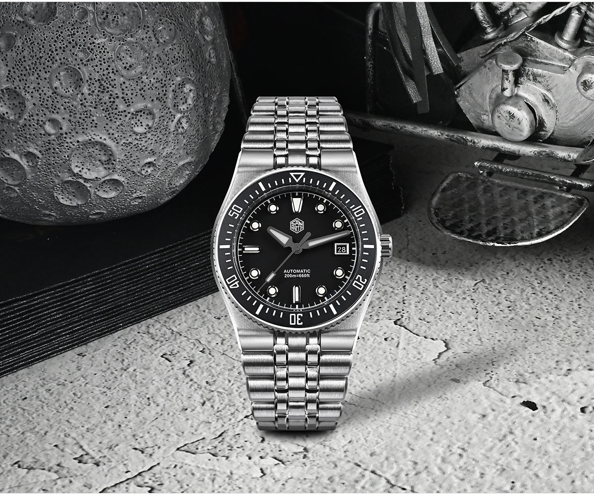 San Martin 40mm Enamel Spiral Dial Integrated Bracelet Men Diver Watch Miyota 9015 Automatic Mechanical Waterproof 200m SN0148