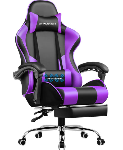 GTPLAYER Gaming Chair with Massage Ergonomic Desk Chair Footrest Headrest Rotary Chair for Office and Gamers