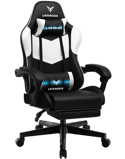 LUCK RACER Gaming Chair with Footrest Office Chair Ergonomic with Adjustable Lumbar Pillows, Pillow Gaming Chair