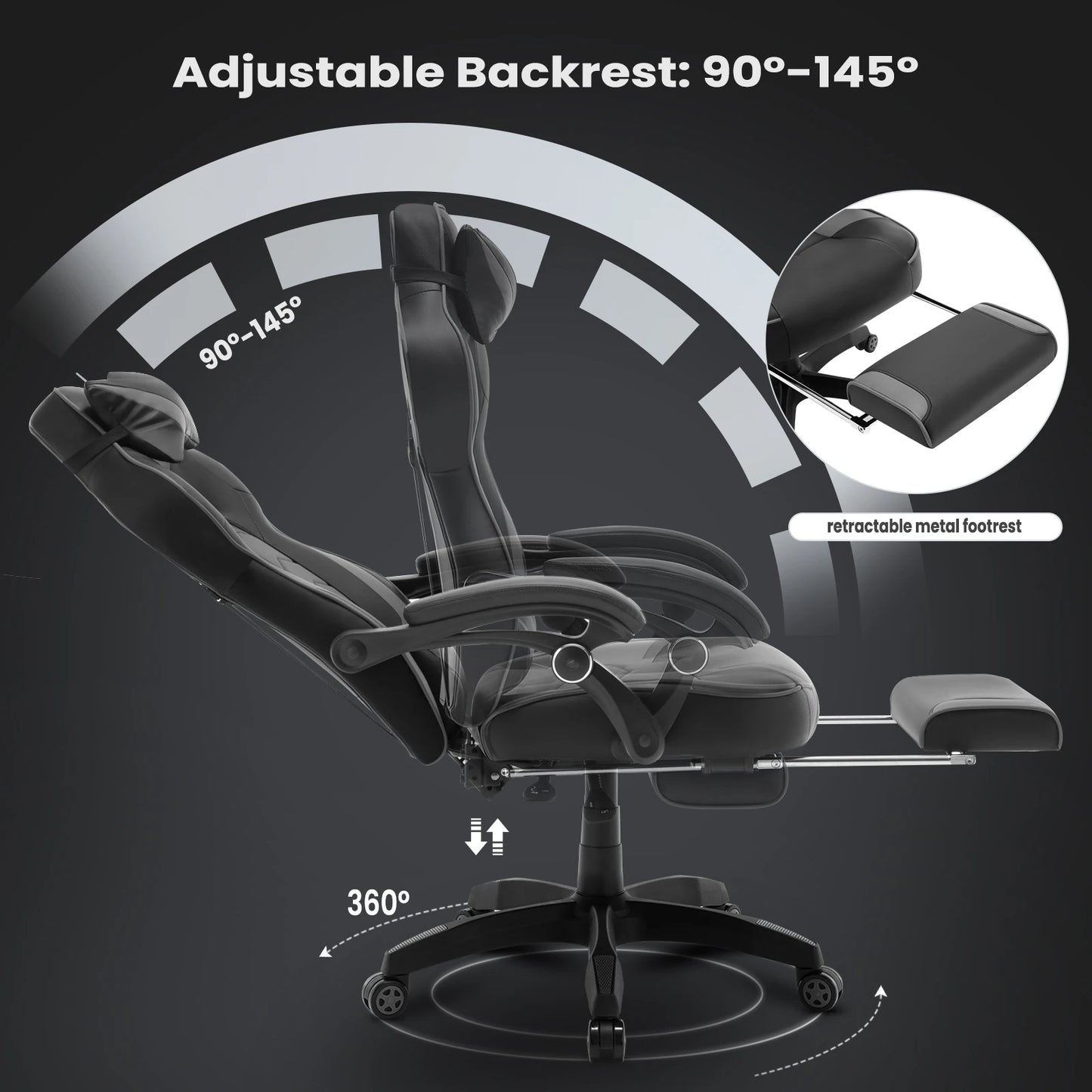 WOLTU Swivel Gaming Racing Chair Desk Office Computer Chair Sports Seat with Headrest Lumbar Cushion Footrest Gamer Chair