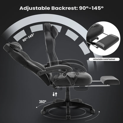 WOLTU Swivel Gaming Racing Chair Desk Office Computer Chair Sports Seat with Headrest Lumbar Cushion Footrest Gamer Chair
