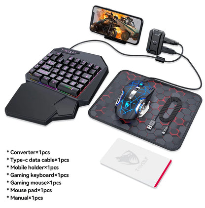 Gamer Kit Mobile Gaming Keyboard Mouse Mobile Games Converter 3 In 1 Combo One Hand Keyboard for PUBG Mobile Games TF900