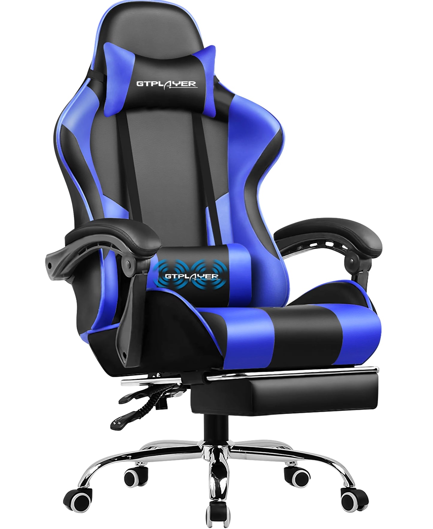 GTPLAYER Gaming Chair with Massage Lumbar Cushion & Footrest, Ergonomic Office Chair with Padded Seat, Swivel Chair up to 150 kg