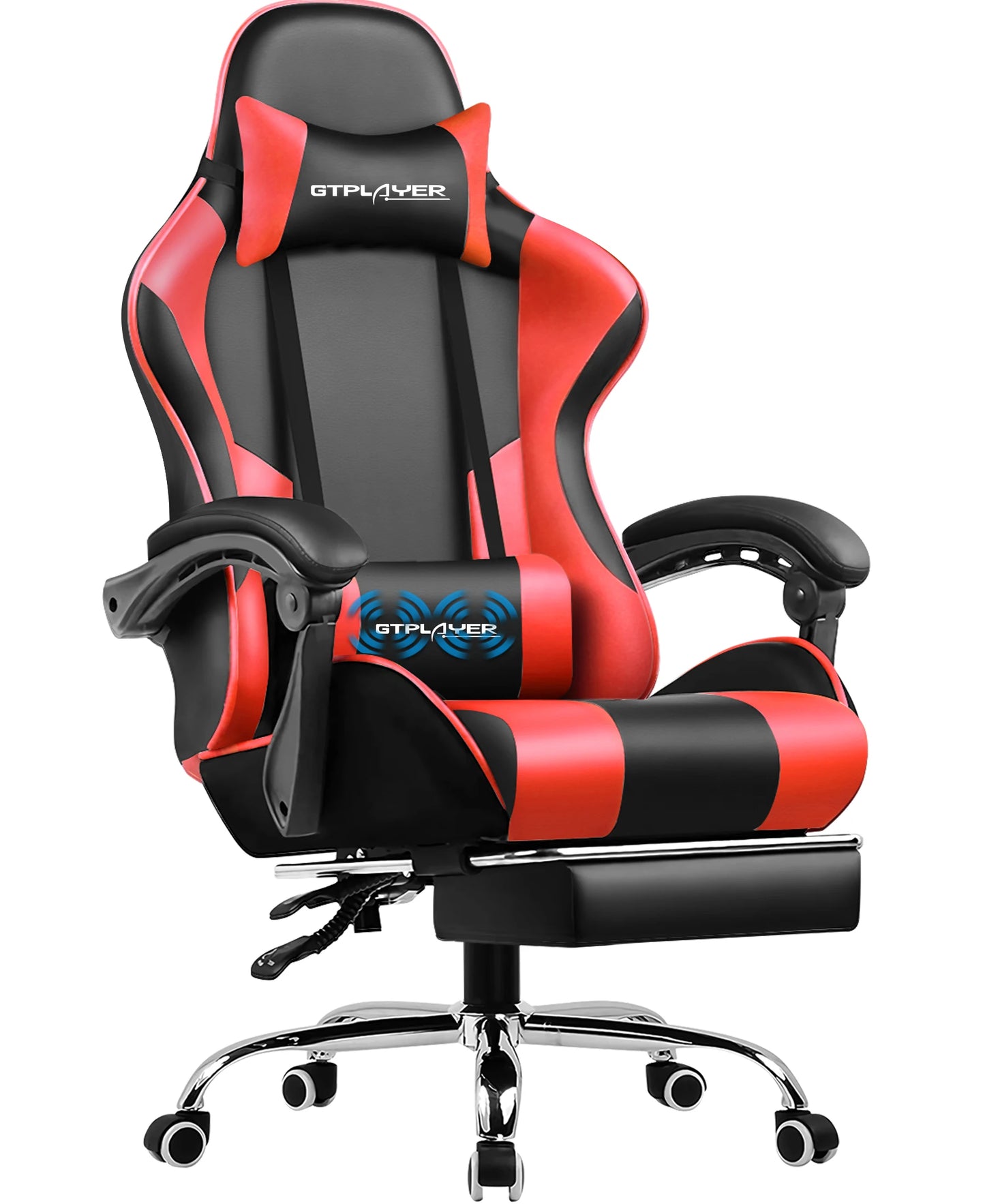 GTPLAYER Gaming Chair with Massage Lumbar Cushion & Footrest, Ergonomic Office Chair with Padded Seat, Swivel Chair up to 150 kg