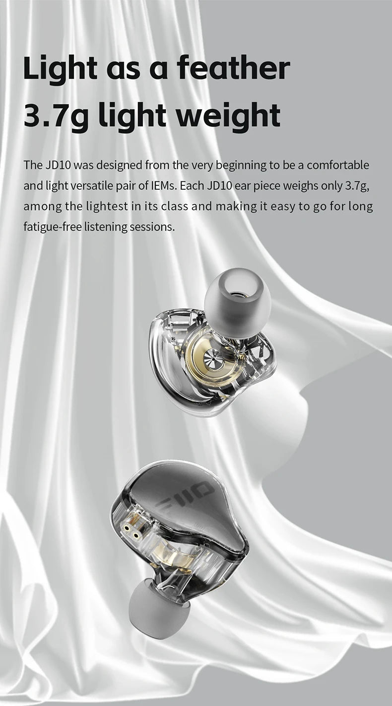 FiiO JD10 Wired In-Ear Earphones HiFi Bass Stereo Earbuds with 3.5mm Type-C Connector, High Resolution Audio Music Earphones for Gaming, Sports & Daily Use