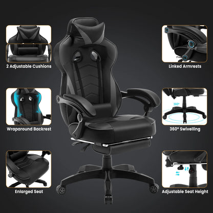 WOLTU Swivel Gaming Racing Chair Desk Office Computer Chair Sports Seat with Headrest Lumbar Cushion Footrest Gamer Chair