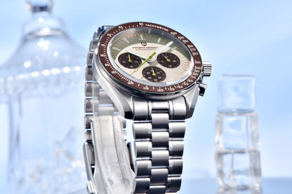 Relógio masculino PAGANI DESIGN Série Planetary Saturn Light Tan Quartz Speed Chronograph com cristal de safira AR — Novo 2026