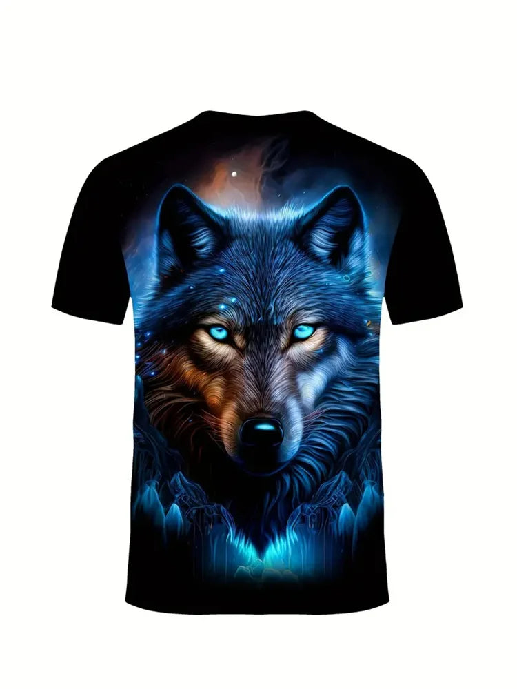 Camiseta de hombre con estampado de lobo en 3D, de cuello redondo y manga corta, de estilo informal, confeccionada en tejido transpirable y cómodo. Ropa urbana y de exterior para hombre.