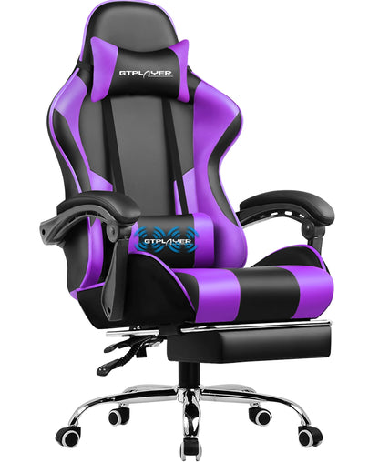 GTPLAYER Gaming Chair with Massage Lumbar Cushion & Footrest, Ergonomic Office Chair with Padded Seat, Swivel Chair up to 150 kg