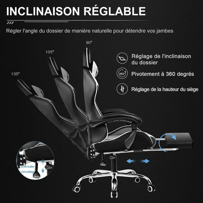 GTPLAYER Gaming Chair with Massage Lumbar Cushion & Footrest, Ergonomic Office Chair with Padded Seat, Swivel Chair up to 150 kg
