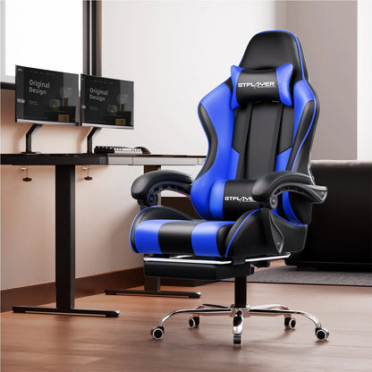 GTPLAYER Gaming Chair with Massage Ergonomic Desk Chair Footrest Headrest Rotary Chair for Office and Gamers