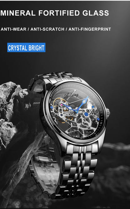 AILANG Skeleton Mechanical Mens Watches Top Brand Luxury Steampunk Transparent Hollow Automatic Watch Relogio Masculino 8625