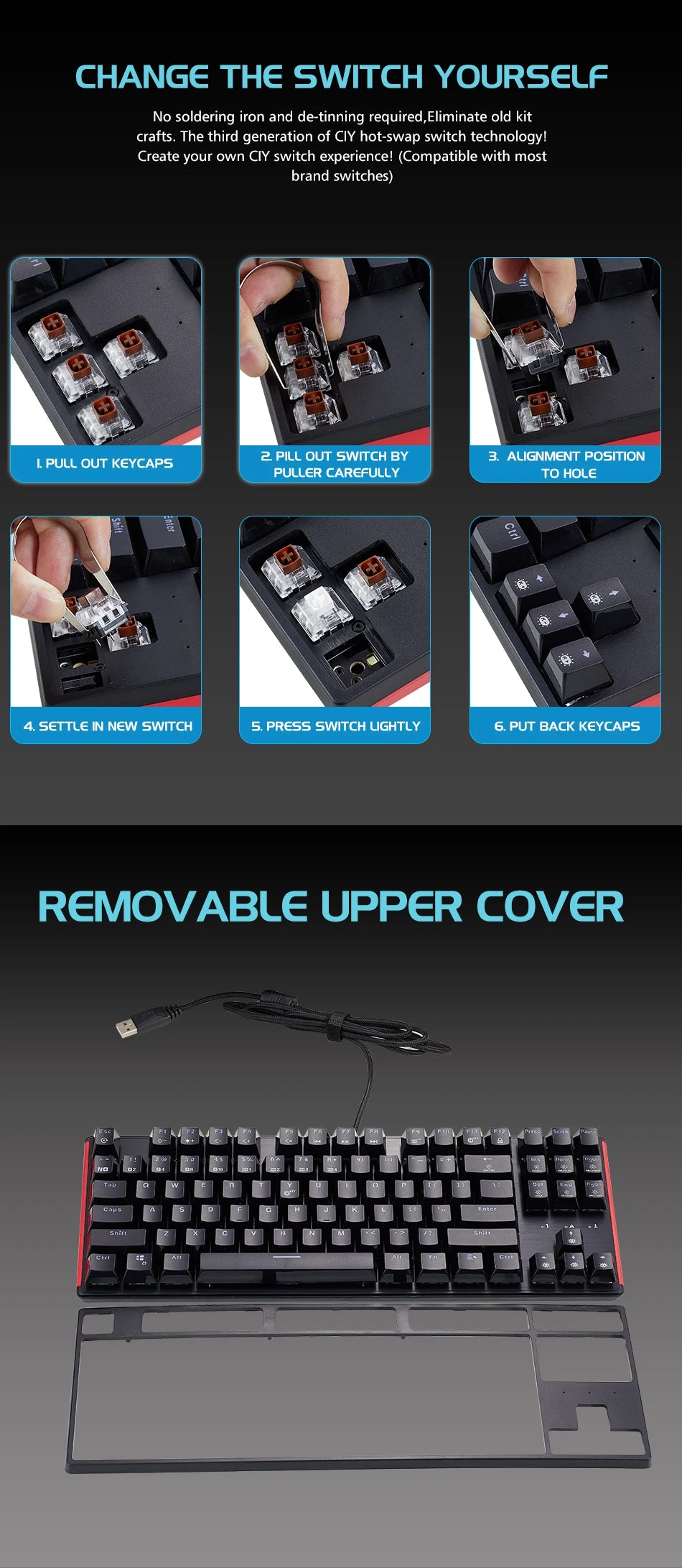 HEXGEARS Mechanical Keyboard Gaming Hot-Swappable Switch Russian 87 Key Waterproof Kailh BOX Switch Keyboard Custom Macro GK12
