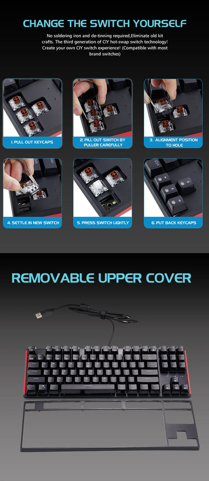 HEXGEARS Mechanical Keyboard Gaming Hot-Swappable Switch Russian 87 Key Waterproof Kailh BOX Switch Keyboard Custom Macro GK12