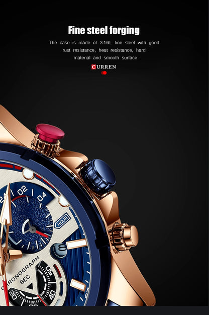 CURREN Casual Business Chronograph Waterproof Stainless Steel Watch Mens New Luxury Fashion Quartz Men wristwatch  часы мужские