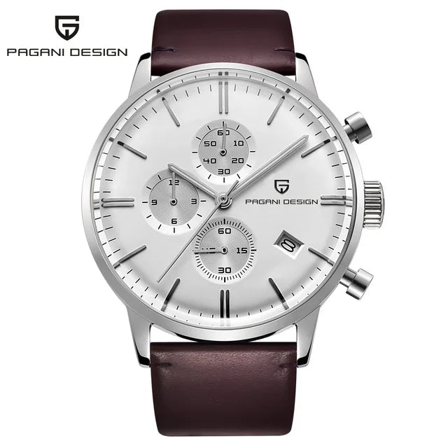 PAGANI DESIGN Men's Fashion Casual Brand Watch Waterproof 30m Luxury Leather Sports Quartz Chronograph VK67 Relogio Masculino