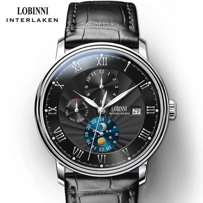 LOBINNI Men Watches Fashion Brand wrist watch Seagull Automatic Mechanical Clock Sapphire Moon Phase relogio masculino L1023B-2