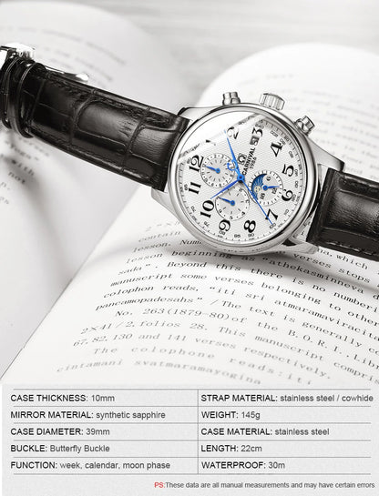 Carnival Brand Automatic Watch Fashion Luxury Waterproof Calendar Moon Phase Mechanical Watches For Men Clock Relogio Masculino