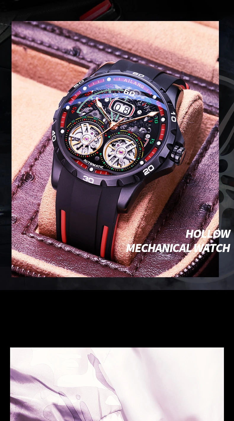 AILANG Super Cool Double Tourbillon Automatic Mechanical Watch Men Luxury Brand Luminous Waterproof Watches Men's Reloj Hombre