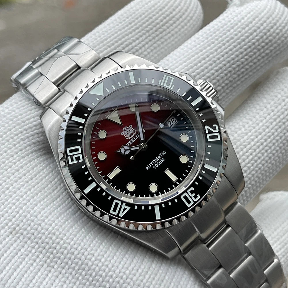 SD1964 STEELDIVE 1000M Waterproof 45.4MM Big Water Ghost Watch For Men Super BGW9 Blue Luminous Dive Watch with Valve