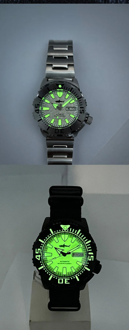 Relógio de mergulho masculino Heimdallr Sharkey Monster V2 em aço inoxidável 316L, movimento Japan NH36A, 200M à prova de água, relógios mecânicos para homem