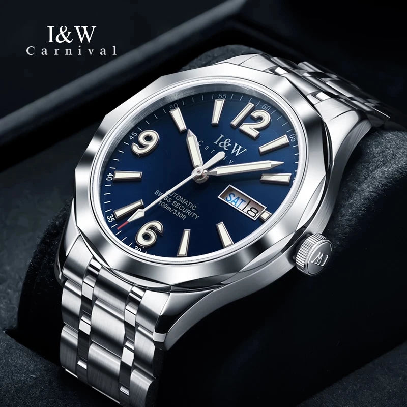 Relógio CARNIVAL para homem em tungsténio, marca de luxo, movimento automático NH36, relógio mecânico de pulso para homem, resistente à água, Montre Homme