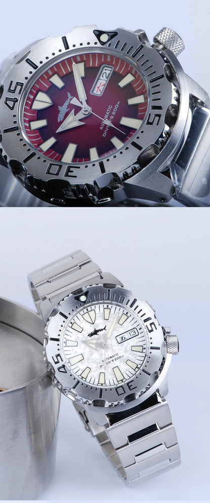 Relógio de mergulho masculino Heimdallr Sharkey Monster V2 em aço inoxidável 316L, movimento Japan NH36A, 200M à prova de água, relógios mecânicos para homem