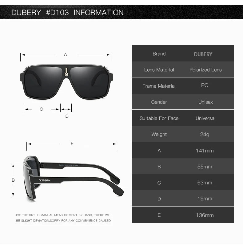 DUBERY Brand Design Polarized Sunglasses Men Driving Shades Male Retro Sun Glasses For Men Summer Mirror Goggle Oculos UV400 103