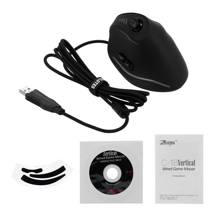 Rato Gaming com Fio Zelotes C-18, 11 Botões Programáveis, Motor Laser 10000DPI, Faixa de Luz RGB, 128KB, Rato Vertical para Portátil e PC