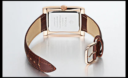 WWOOR Brand Classic Fashion Mens Rectangle Watches Male Gold Brown Leather Quartz Waterproof Wrist Watch For Men Calendar Clocks